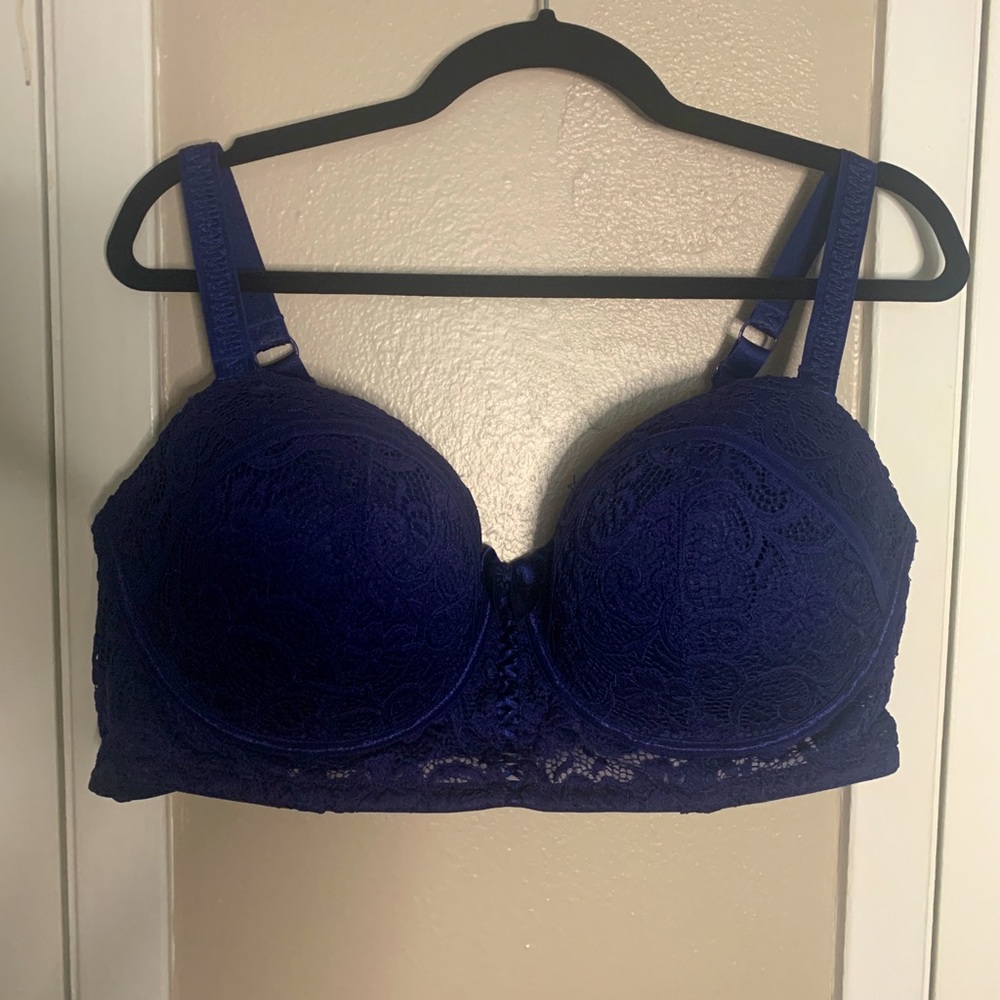 Navy Blue Lace Bra with Removable Straps